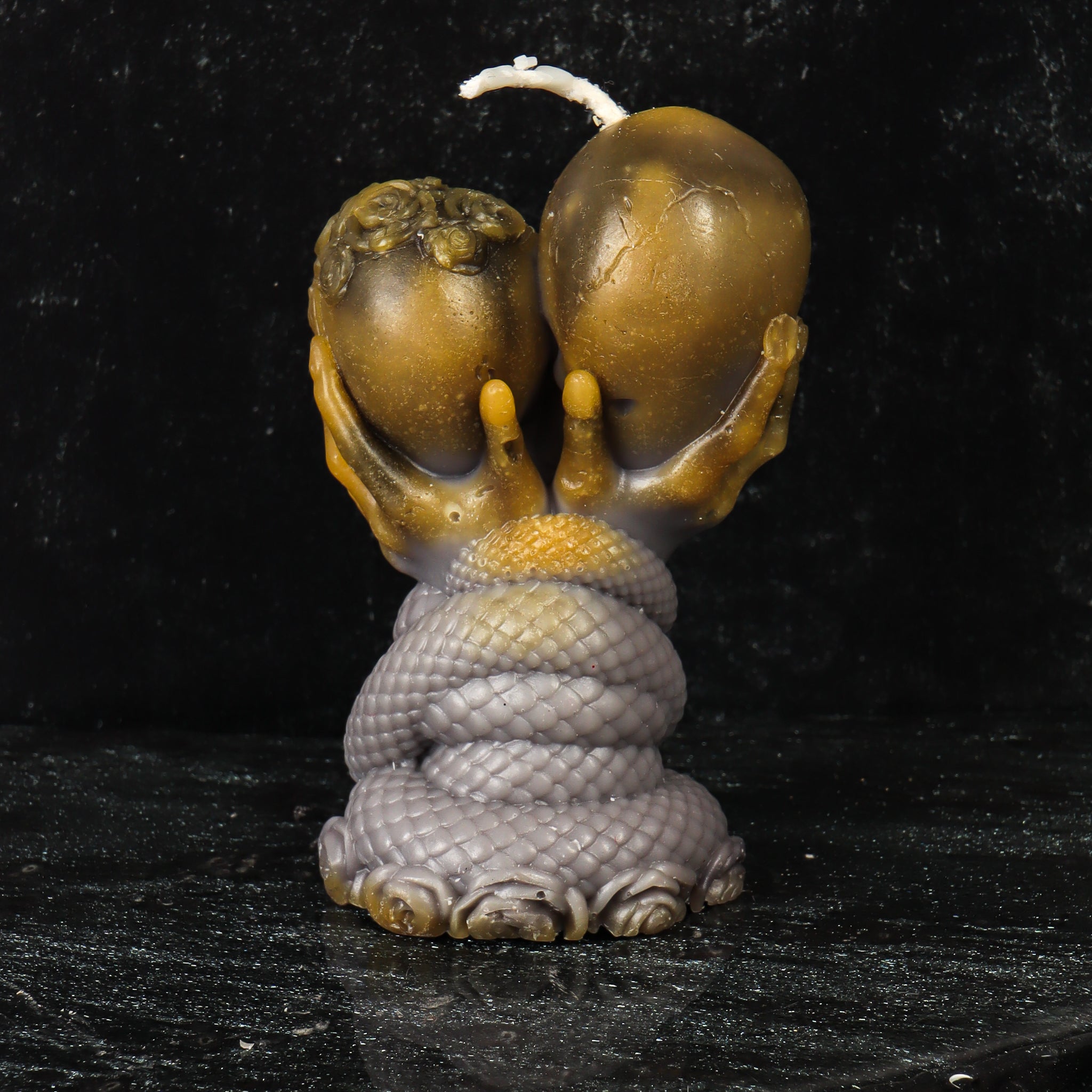 Serpent Hands Skull Candle