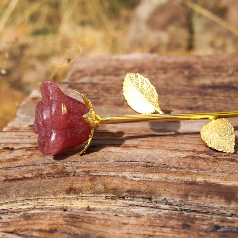 Strawberry Quartz Carved Rose with Stem
