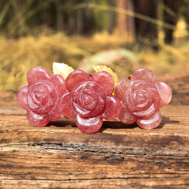 Strawberry Quartz Carved Rose with Stem