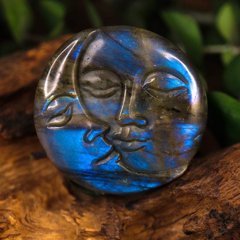 Labradorite Carved Sun and Moon Token