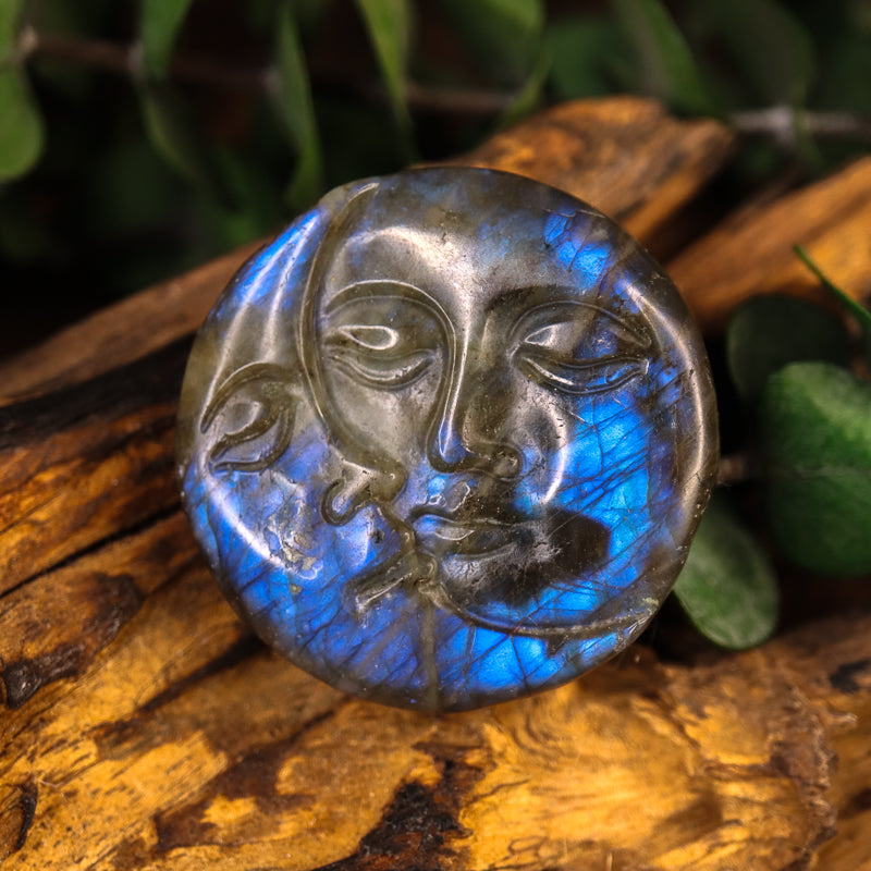 Labradorite Carved Sun and Moon Token