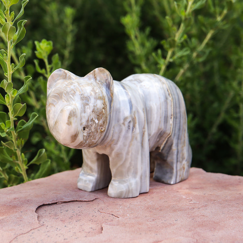 White Aragonite Bear Carving