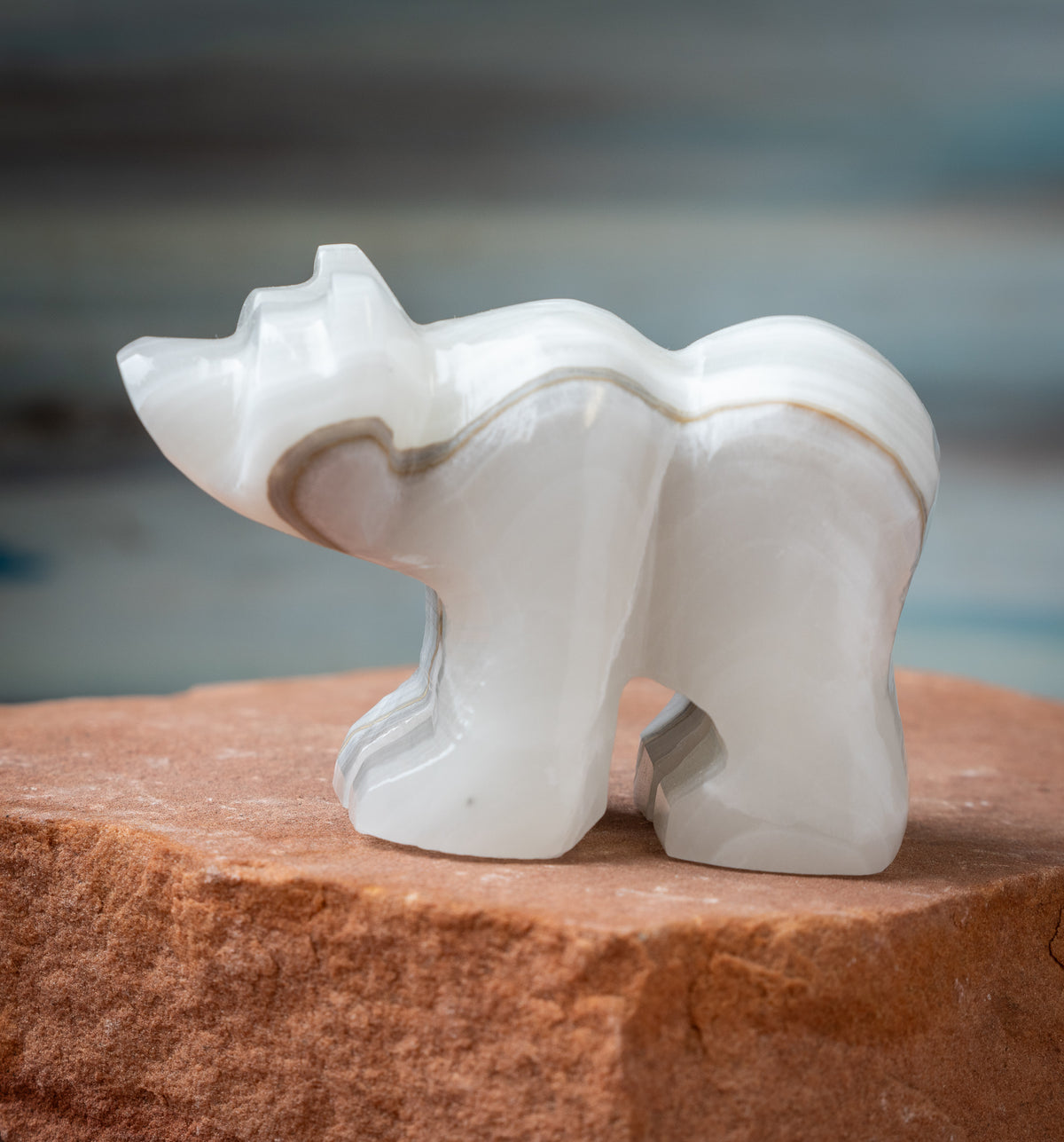 White Aragonite Bear Carving
