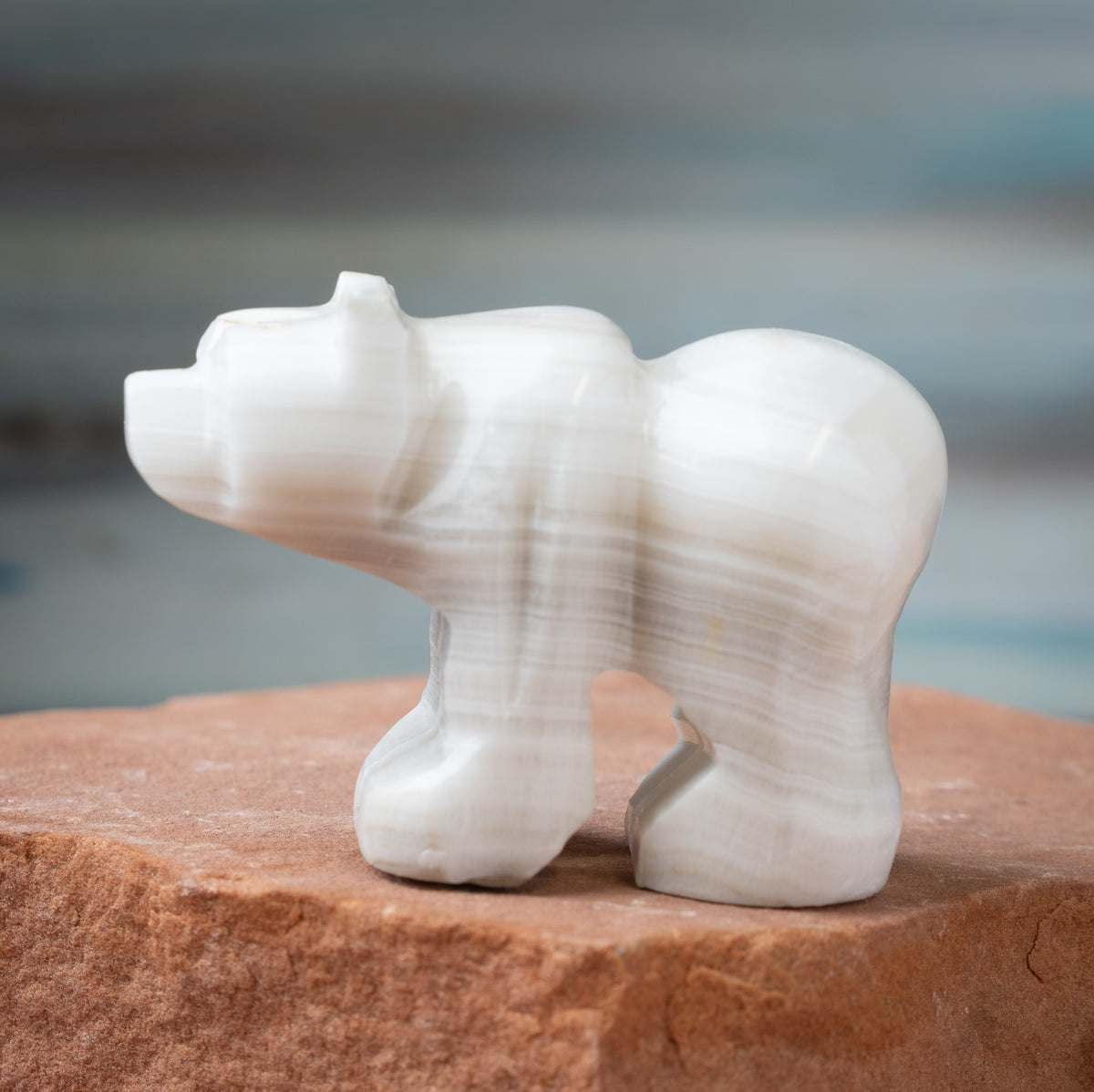 White Aragonite Bear Carving