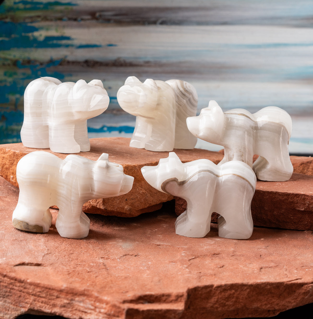 White Aragonite Bear Carving