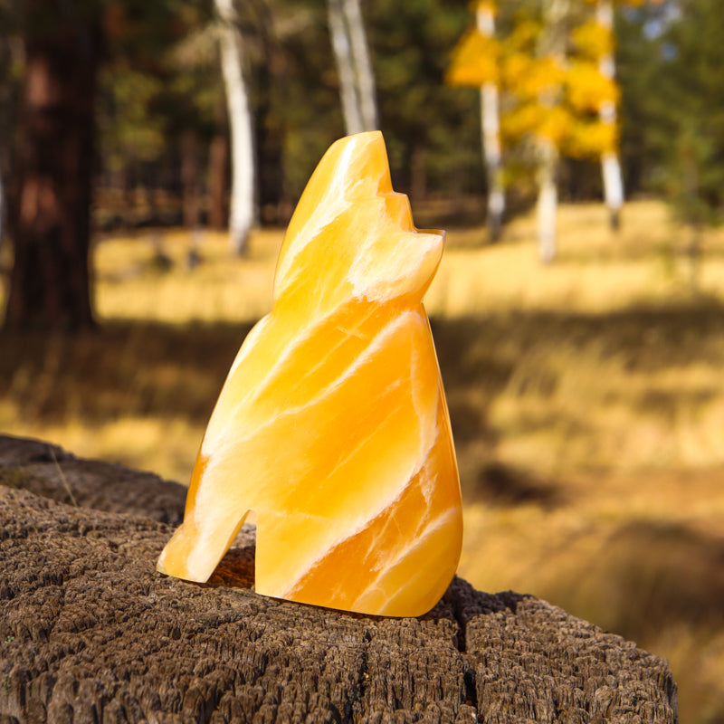 Honeycomb Calcite Carved Howling Coyote