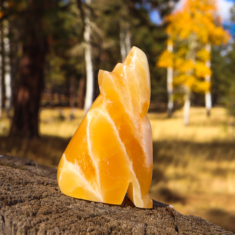 Honeycomb Calcite Carved Howling Coyote
