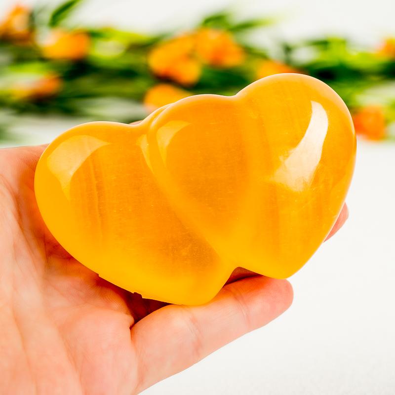 Orange Calcite Double Heart Crystal Heart Crystal Magic online Medium