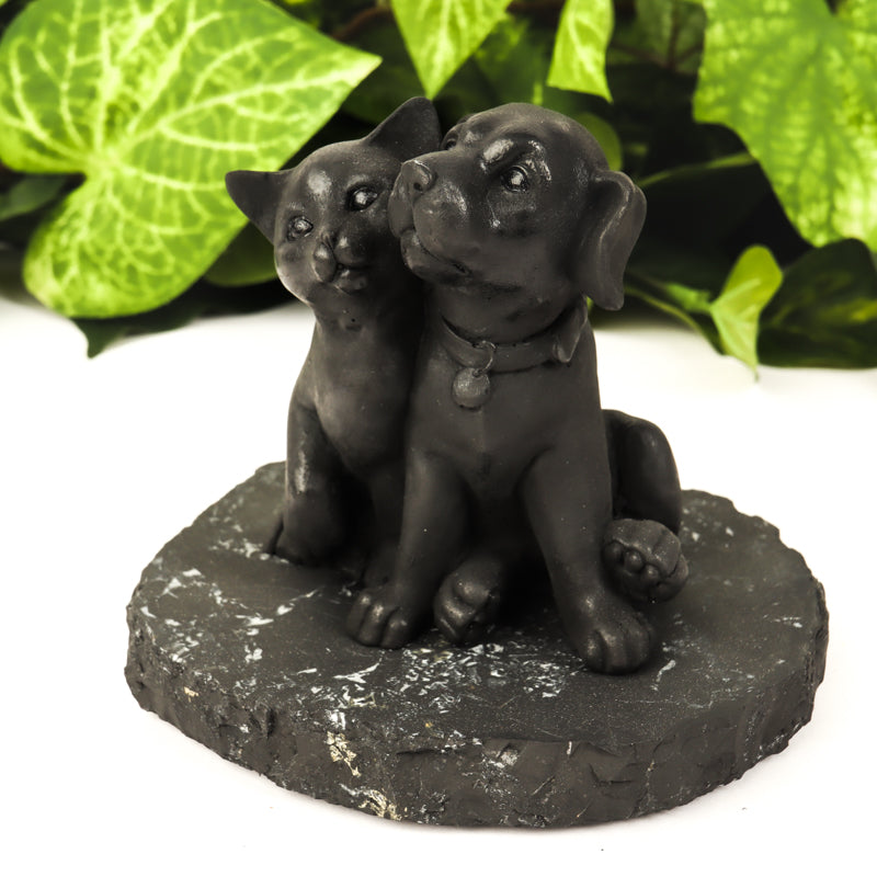 Shungite Dog and Cat Cast Crystal Carvings Crystal Magic