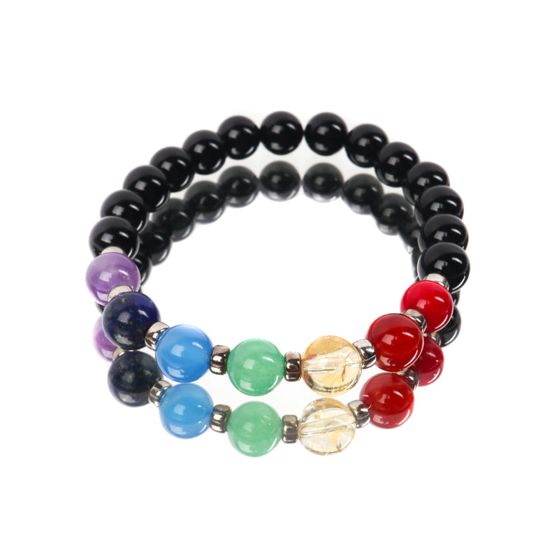 8mm Black Agate and 7 Chakra Stone Bracelet Jewelry: Bracelet Braja-Silver Impressions