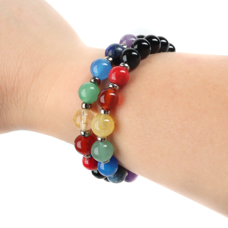 8mm Black Agate and 7 Chakra Stone Bracelet Jewelry: Bracelet Braja-Silver Impressions