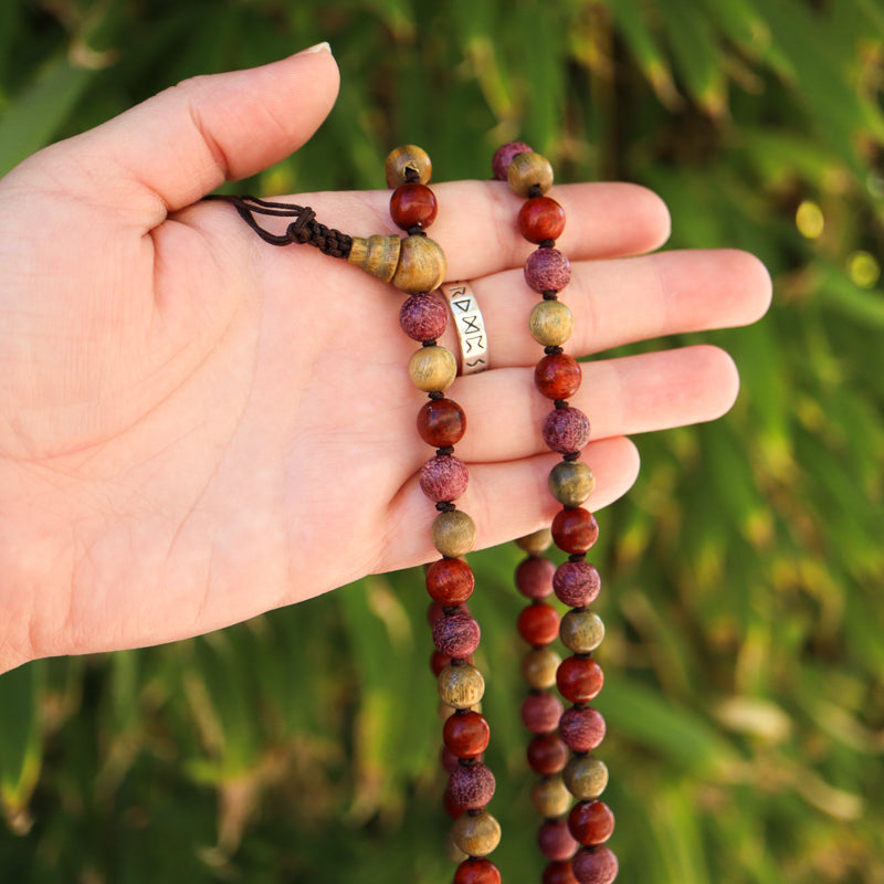 Purpleheart, Dragon Blood, and Verawood Mala Jewelry: Mala Namu Baru