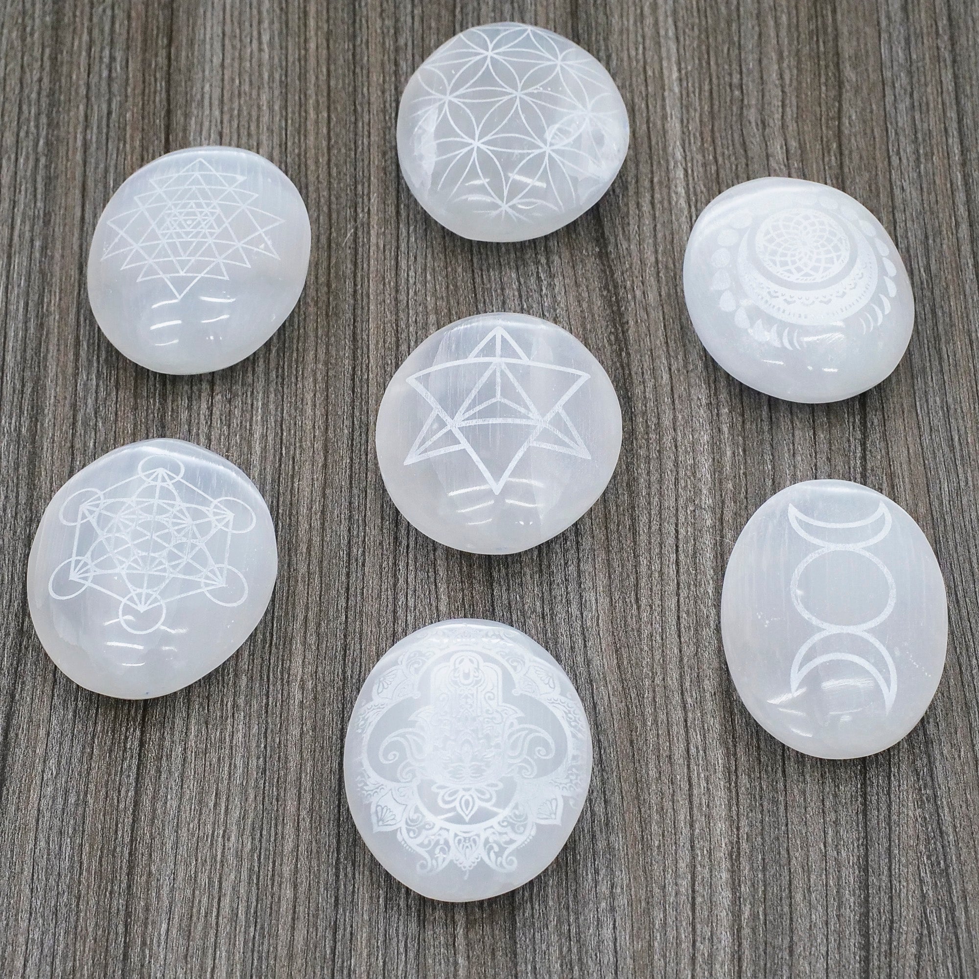Etched Selenite Palm Stone Crystal Palm Stones Aquarius