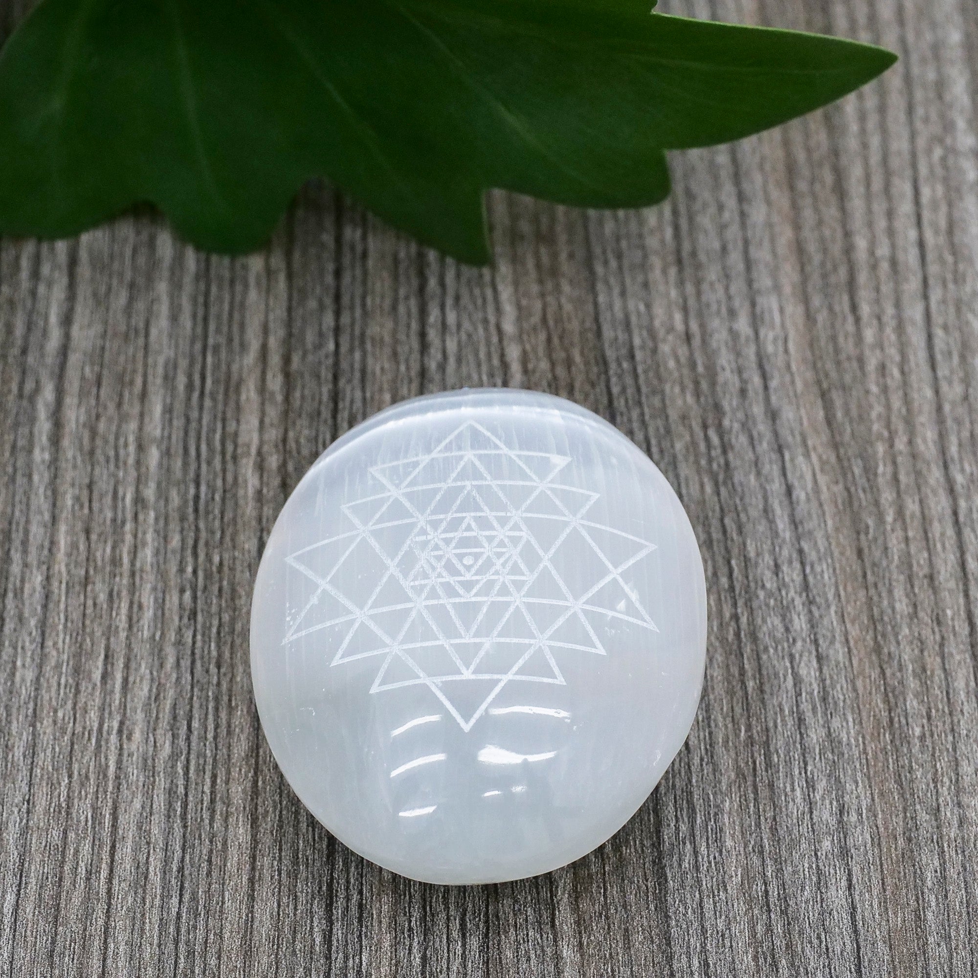 Etched Selenite Palm Stone Crystal Palm Stones Aquarius Sri Yantra
