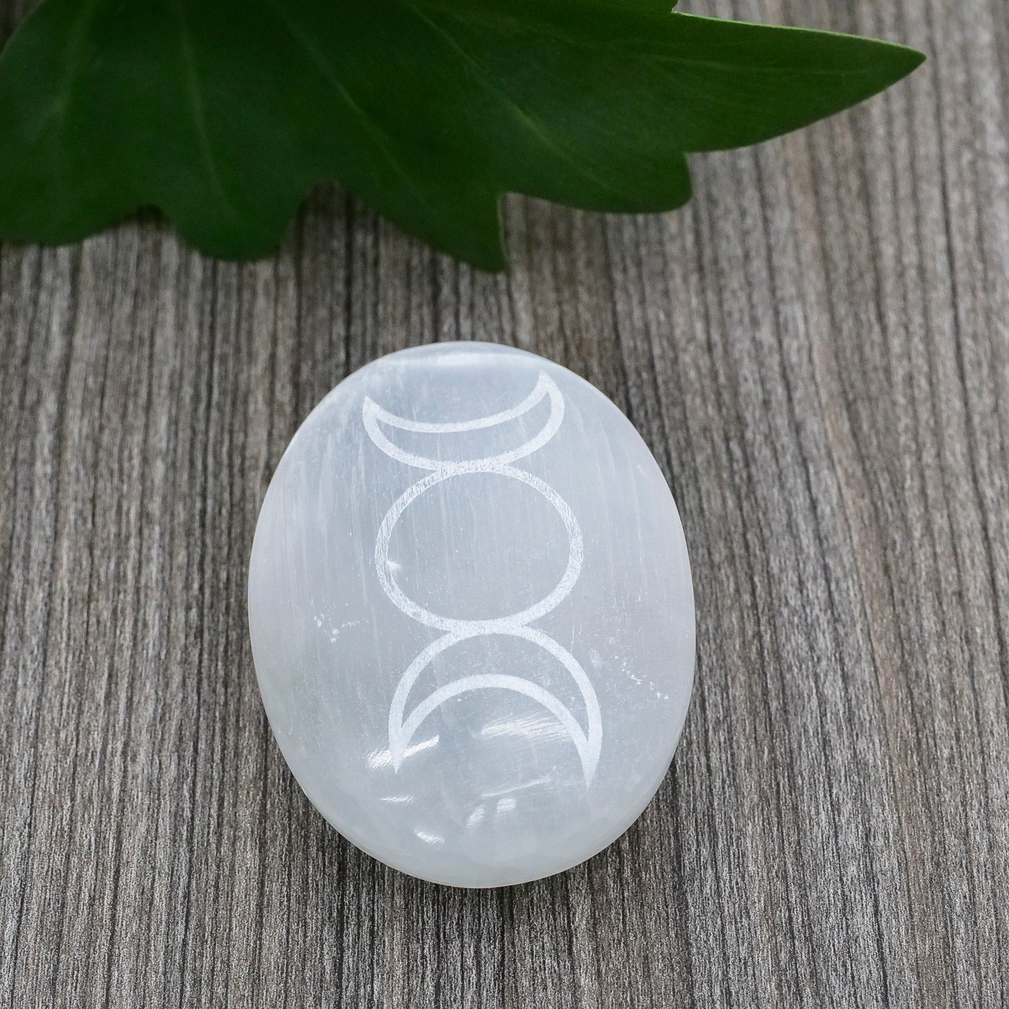 Etched Selenite Palm Stone Crystal Palm Stones Aquarius Triple Moon