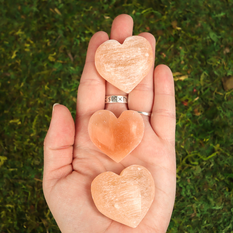 Small Peach Selenite Heart Crystal Heart Aquarius