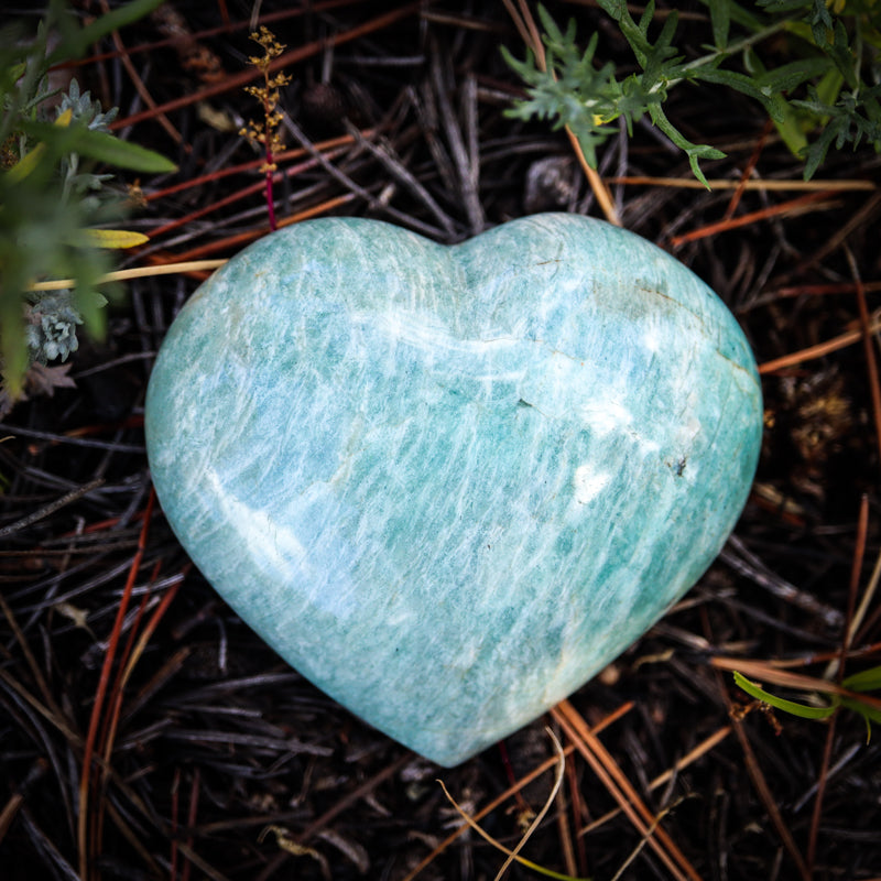 Rose Quartz and Amazonite Pillow Heart Crystal Carvings Crystal Magic 