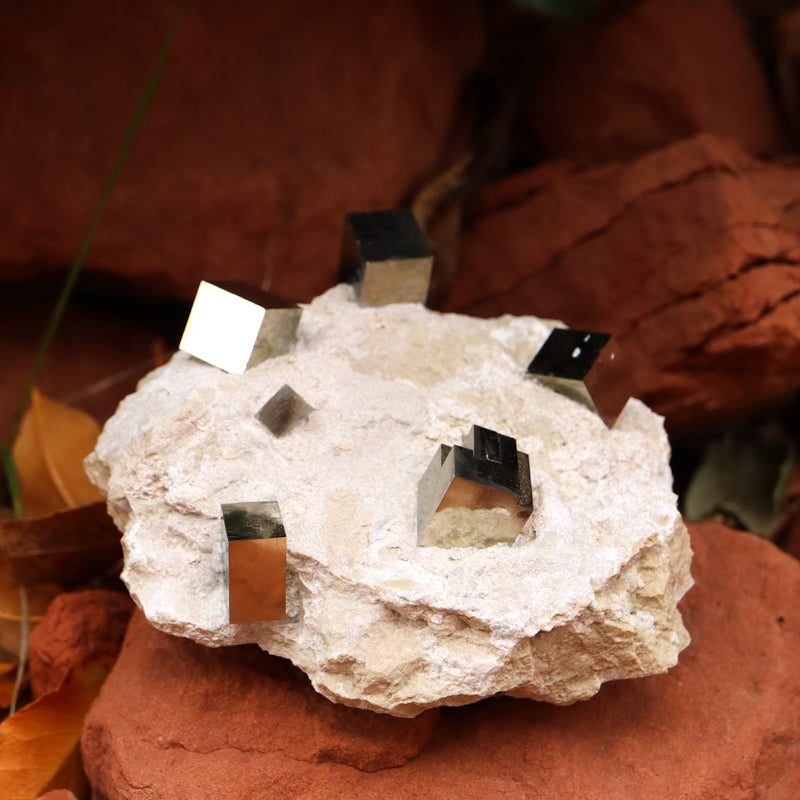 Natural Pyrite Cubes on Matrix Crystal Free Form Crystal Magic