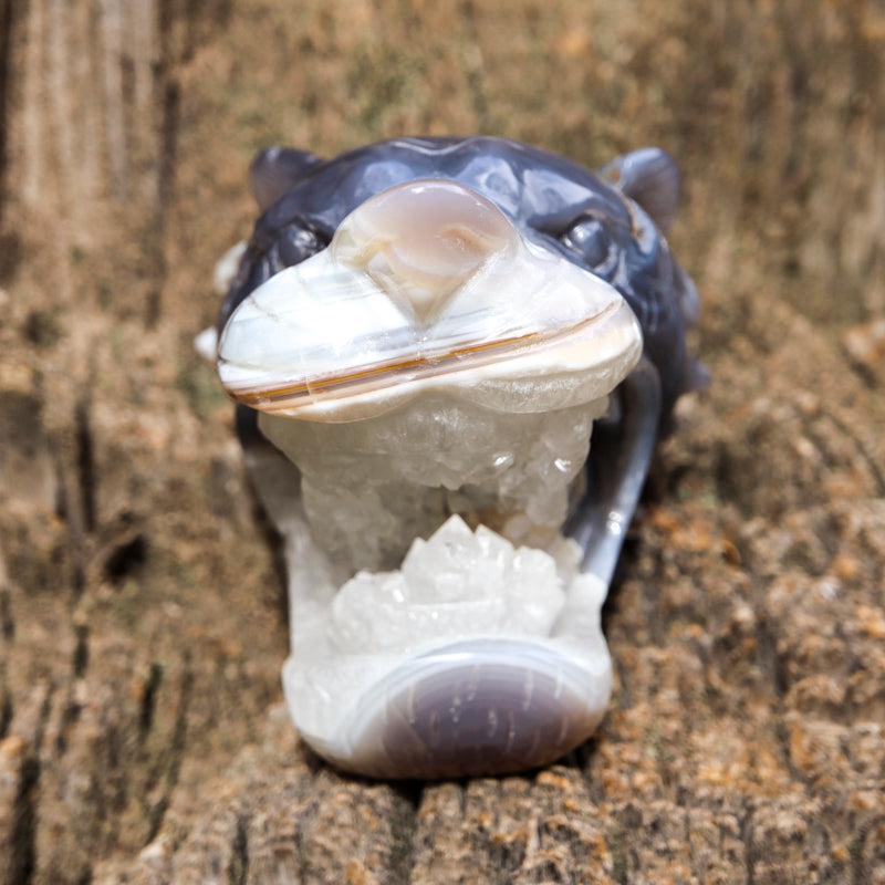 Gray Banded Agate Tiger with Quartz Crystal Carvings Crystal Magic online