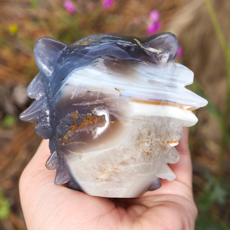 Gray Banded Agate Tiger with Quartz Crystal Carvings Crystal Magic online