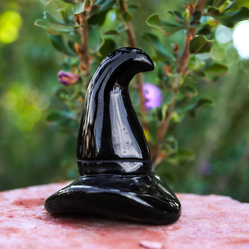 Black Obsidian Carved Witch Hat Crystal Carving Crystal Magic