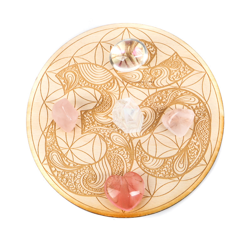 Om on Flower of LIfe Crystal Grid Gifts & Decor Zen and Meow