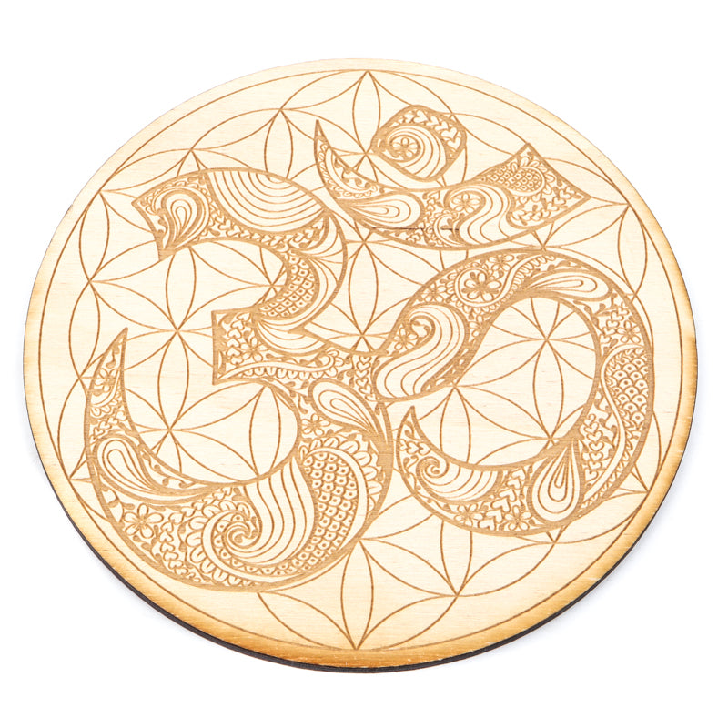 Om on Flower of LIfe Crystal Grid Gifts & Decor Zen and Meow