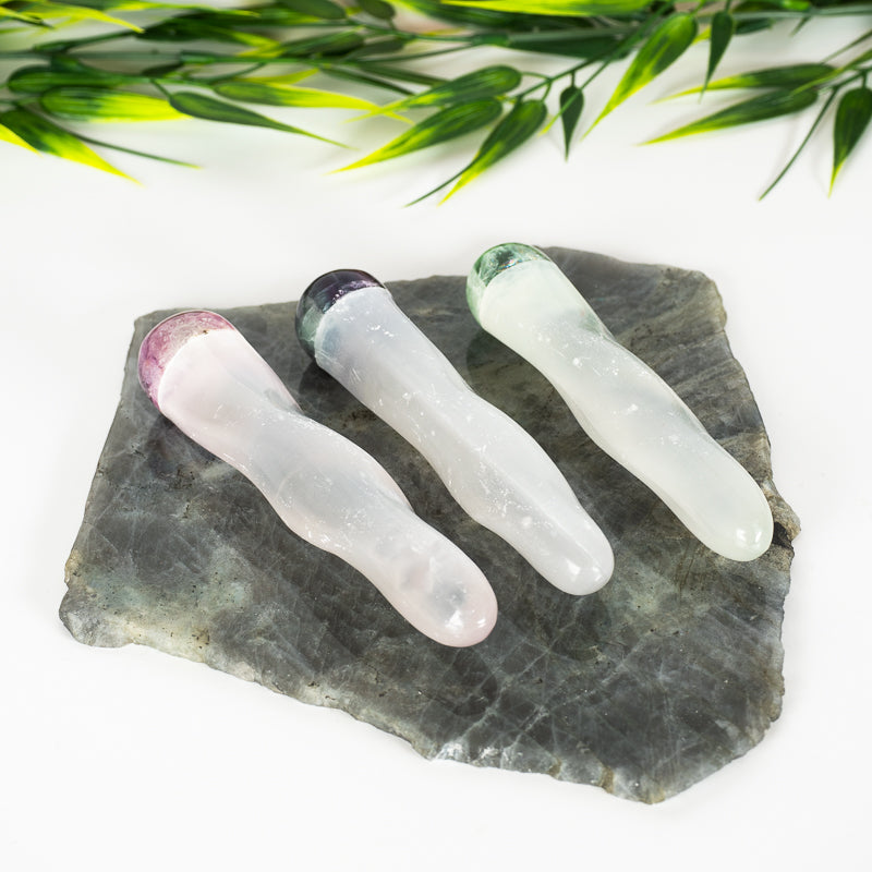 Selenite with Fluorite Crystal Wand Crystal Wand Aquarius