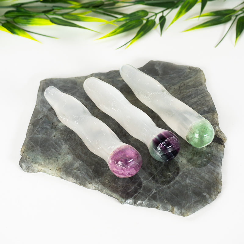 Selenite with Fluorite Crystal Wand Crystal Wand Aquarius
