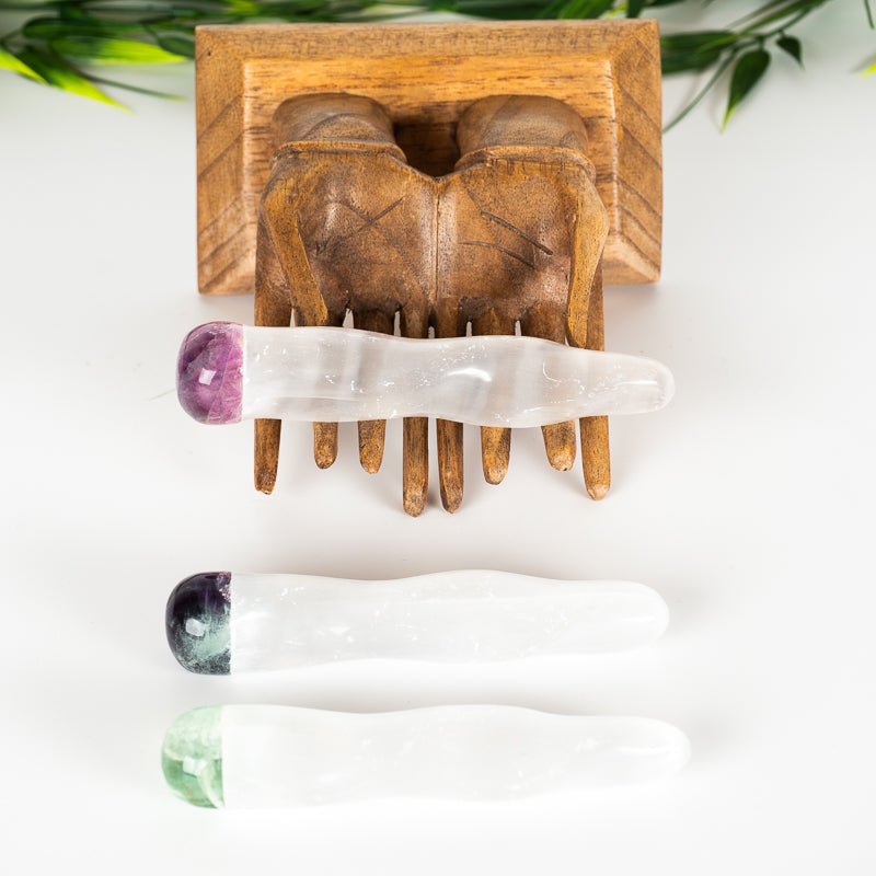 Selenite with Fluorite Crystal Wand Crystal Wand Aquarius