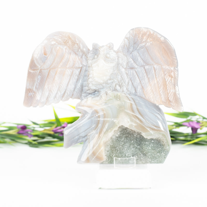 Chalcedony Druzy Cluster Owl Crystal Carvings Cancer Sign