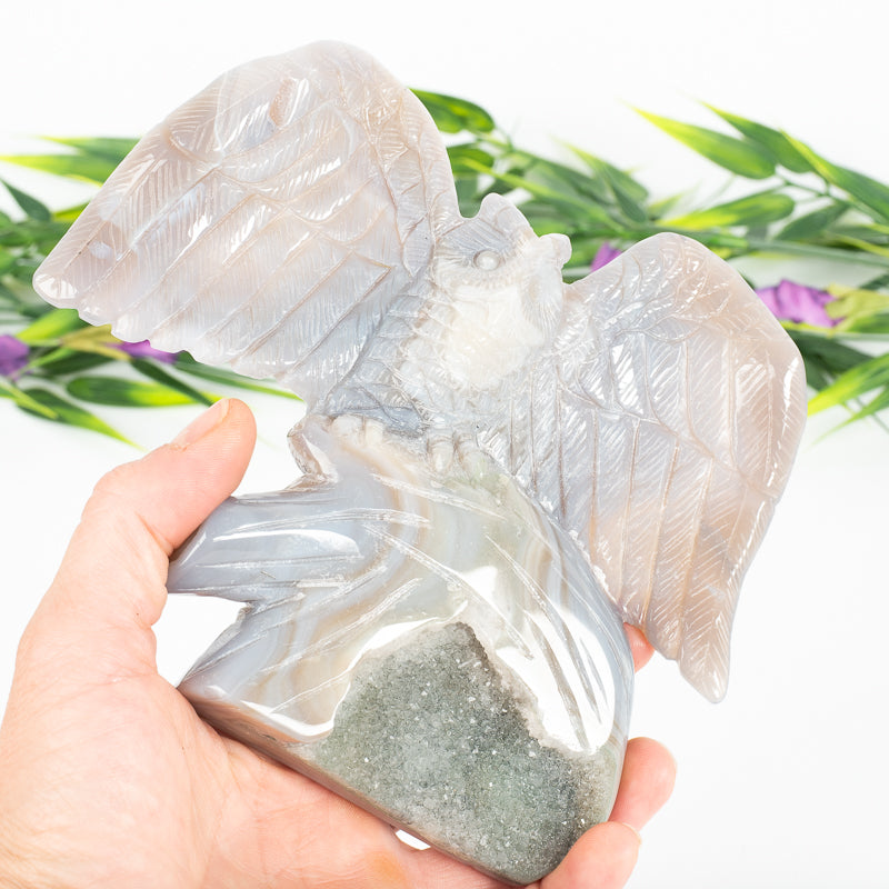 Chalcedony Druzy Cluster Owl Crystal Carvings Cancer Sign