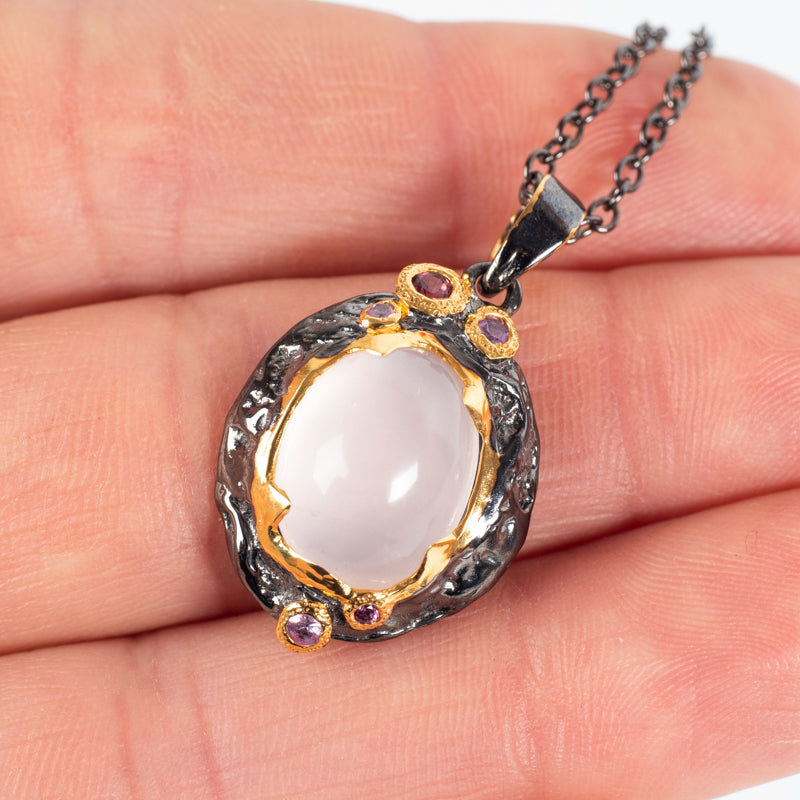 Rose Quartz and Rhodolite Necklace Jewelry: Pendant Amberlite