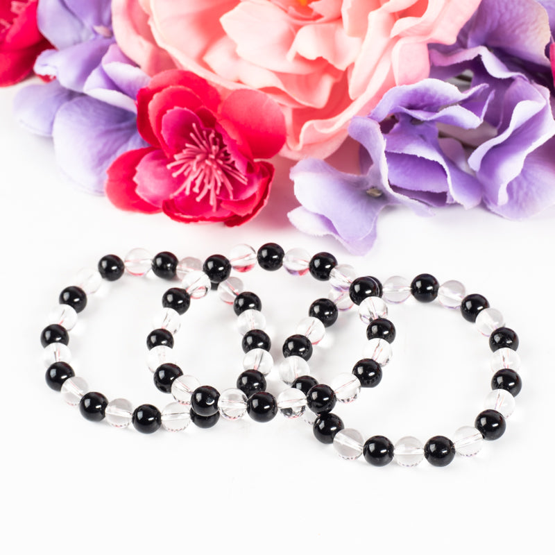 8mm Clear Quartz & Black Tourmaline Bracelet Jewelry: Bracelet Braja-Silver Impressions