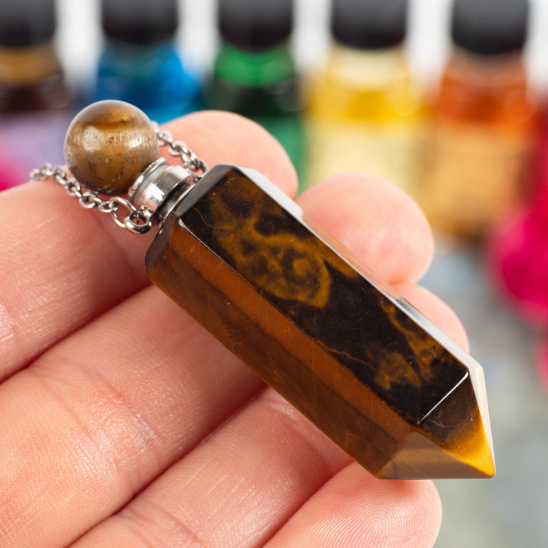 Tiger's Eye Essential Oil Holder Necklace Jewelry: Necklace Crystal Magic
