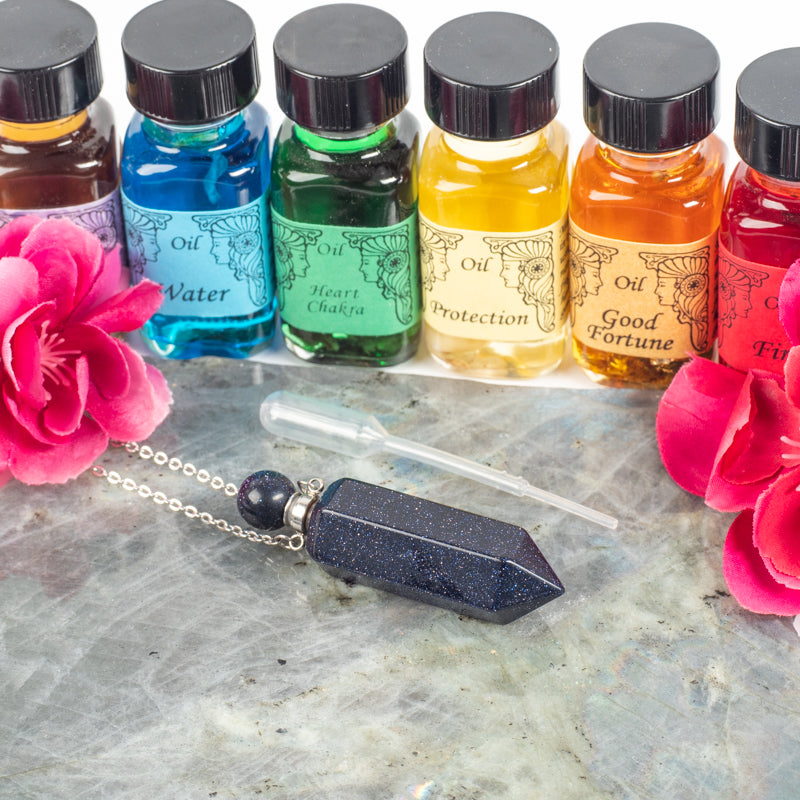 Blue Goldstone Essential Oil Holder Necklace Jewelry: Necklace Crystal Magic