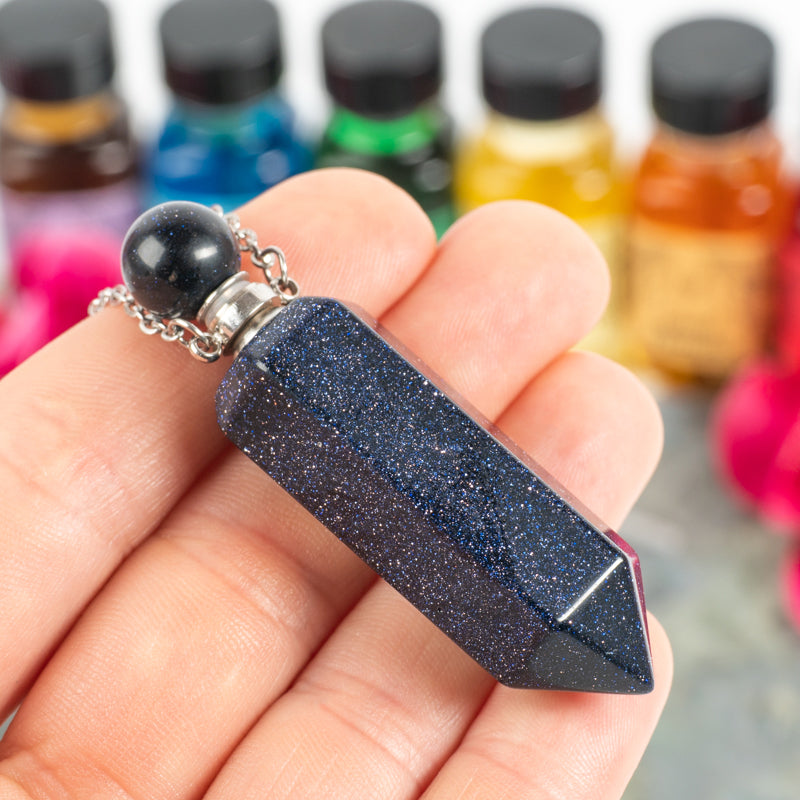 Blue Goldstone Essential Oil Holder Necklace Jewelry: Necklace Crystal Magic