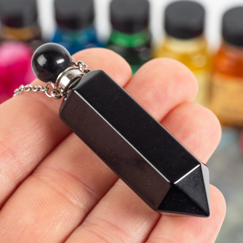 Black Obsidian Essential Oil Holder Necklace Jewelry: Necklace Crystal Magic
