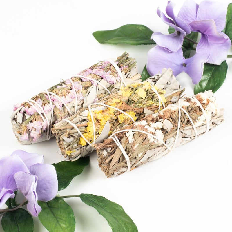 Flowers and Sage Wand Incense: Smudge Set California Seashell Company 