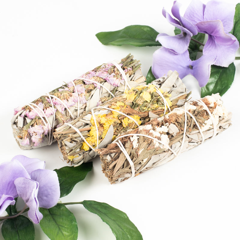 Flowers and Sage Wand Incense: Smudge Set California Seashell Company
