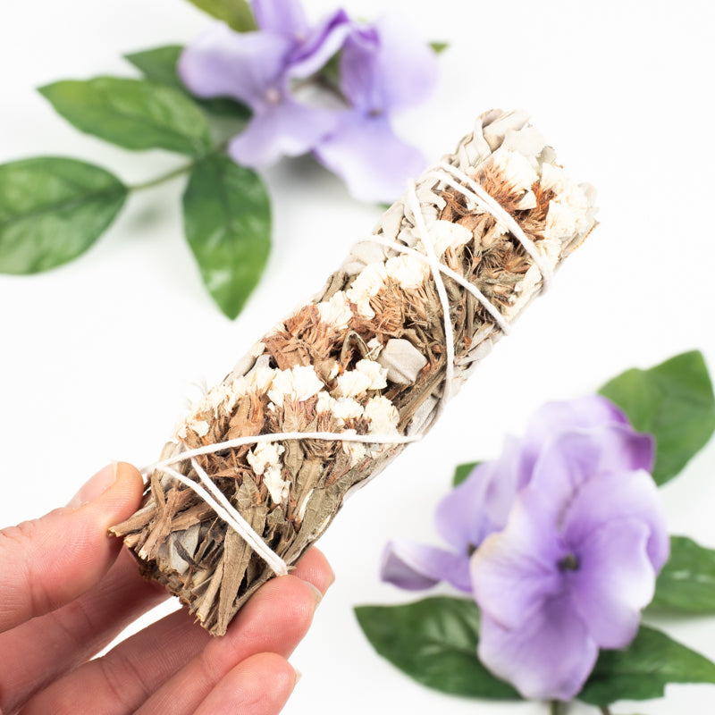Flowers and Sage Wand Incense: Smudge Set California Seashell Company