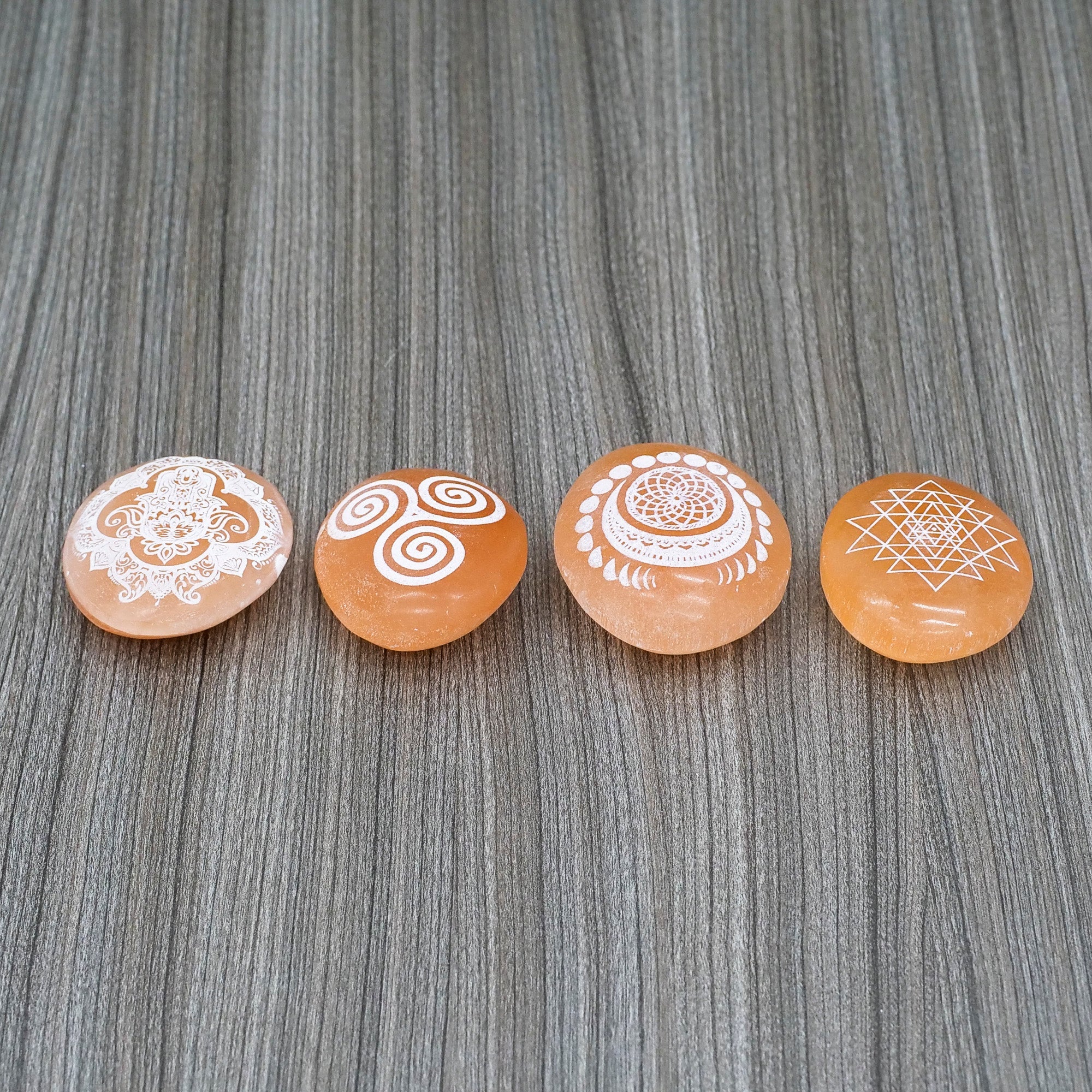 Etched Peach Selenite Palm Stone Crystal Palm Stones Aquarius