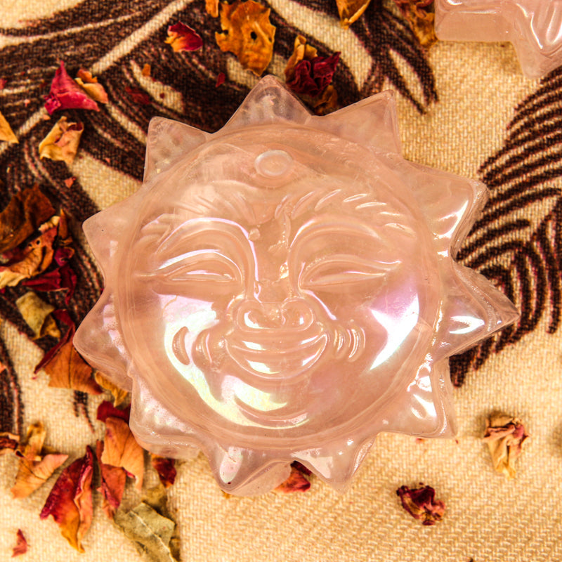 Angel Aura Rose Quartz Carved Sun Crystal Carving Crystal Magic