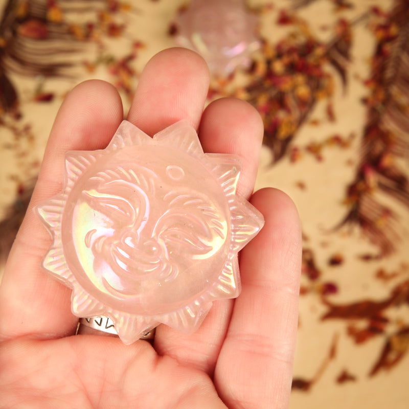 Angel Aura Rose Quartz Carved Sun Crystal Carving Crystal Magic