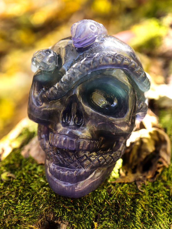Fluorite Skull with Serpent Crystal Skull Aquarius