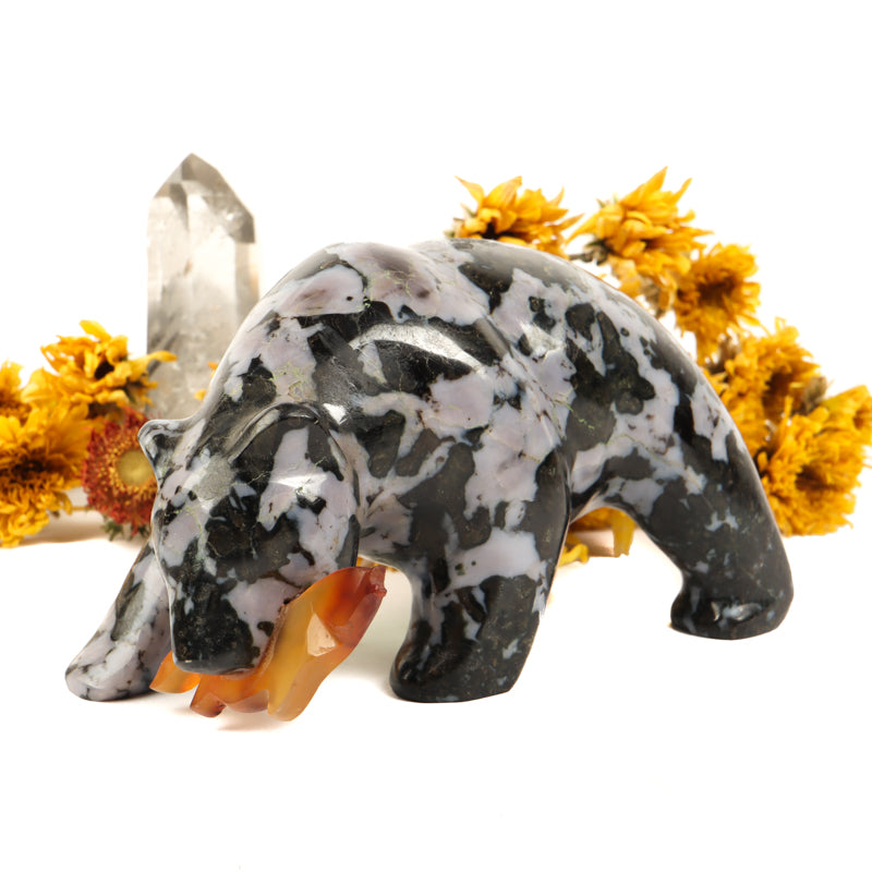Mystic Merlinite Bear with Fish Crystal Carvings Crystal Magic