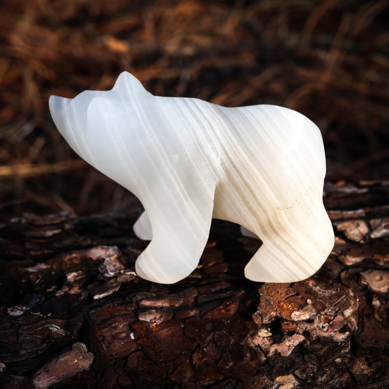White Onyx Carved Bear Crystal Carvings Crystal Magic Striped Large