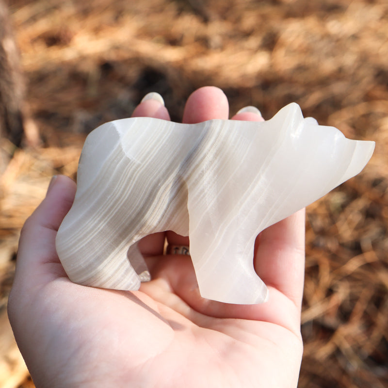 White Onyx Carved Bear Crystal Carvings Crystal Magic Striped Medium