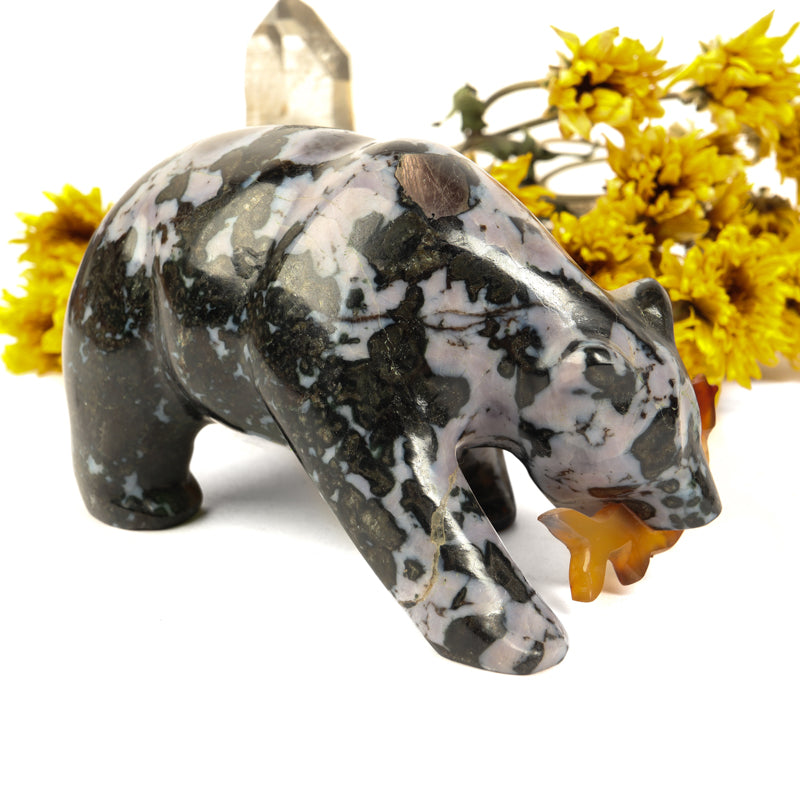 Mystic Merlinite Bear with Fish Crystal Carvings Crystal Magic