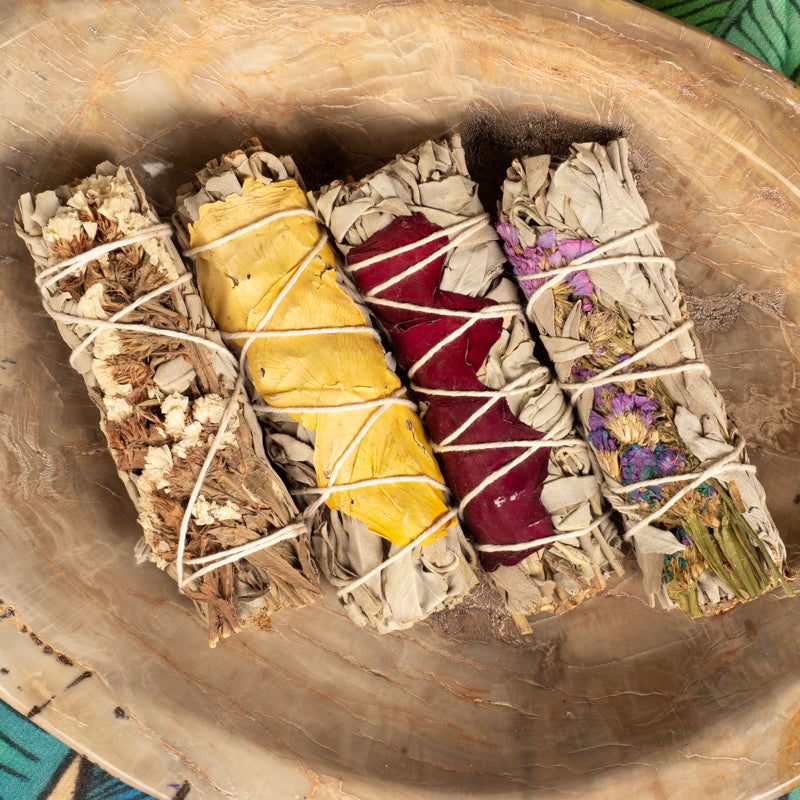 Flowers and Sage Wand Incense: Smudge Set California Seashell Company
